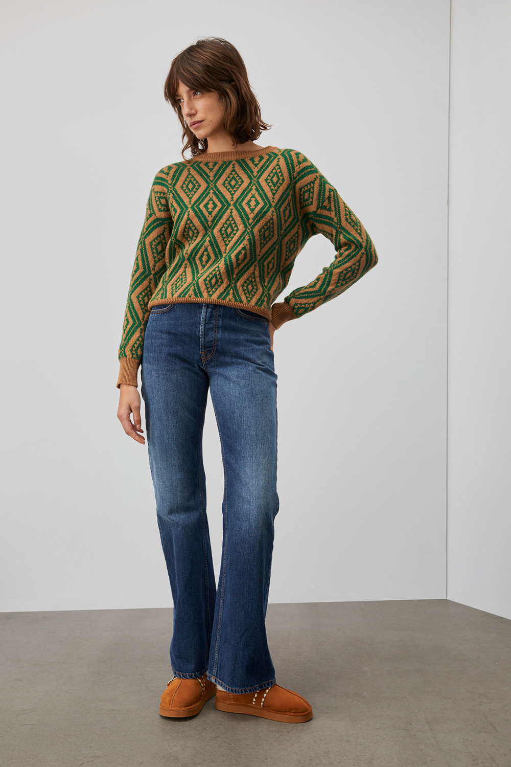 Jacquard crew neck on sale sweater