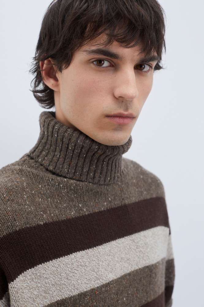 MULTISTRIPE TURTLE NECK SWEATER IN WOOL AND CASHMERE