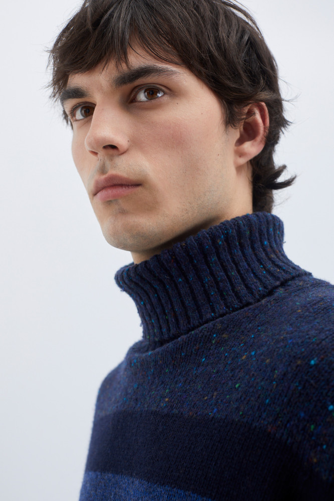 MULTISTRIPE TURTLE NECK SWEATER IN WOOL AND CASHMERE