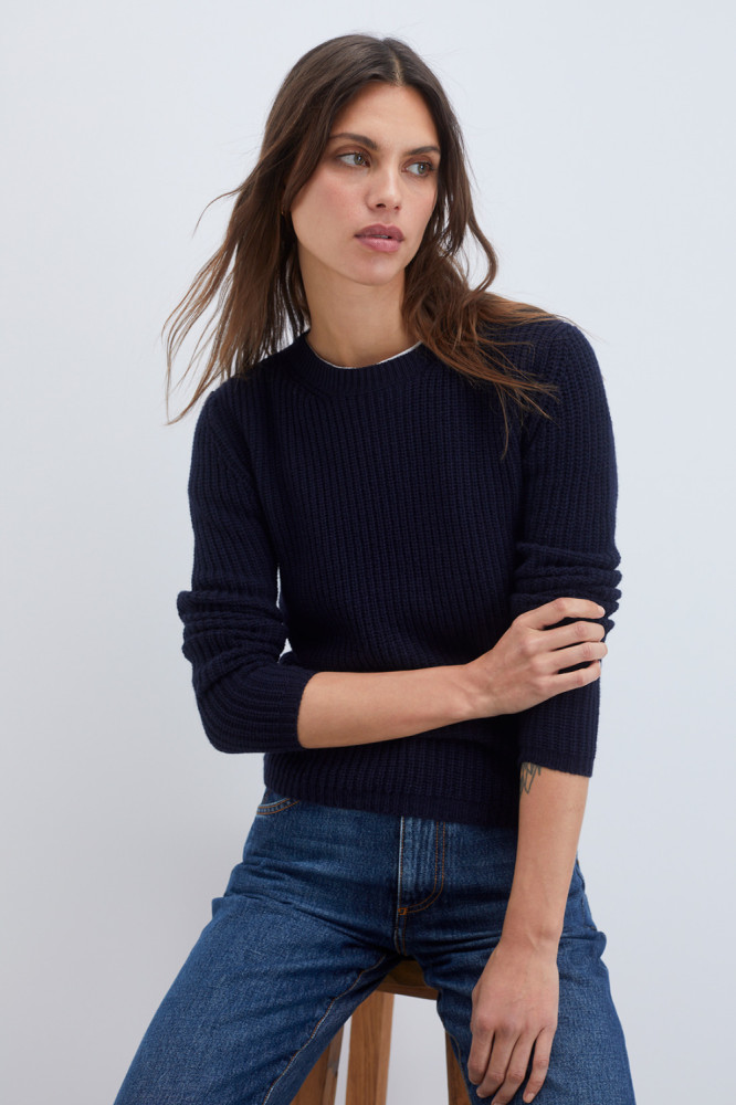 CREW NECK SWEATER IN RIBBED WOOL