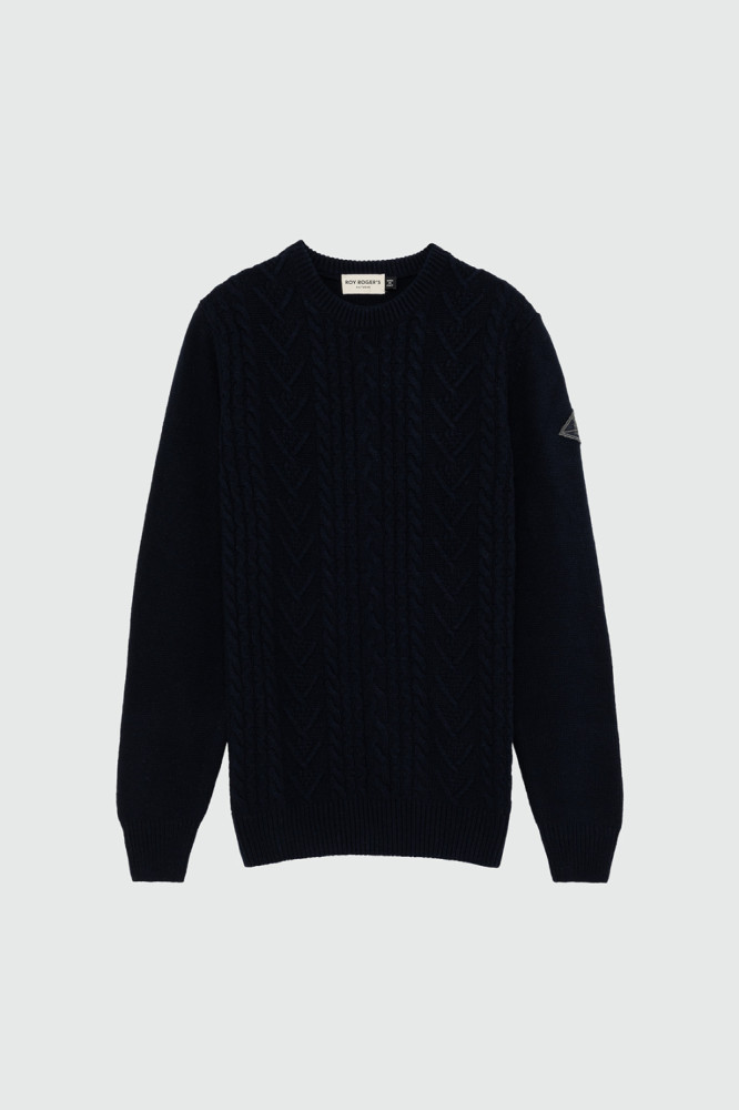 CREW NECK SWEATER IN FISHERMAN RIB CASHMERE AND WOOL 