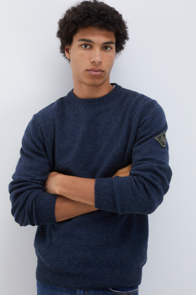 CREW NECK SWEATER IN MULINE CASHMERE AND WOOL