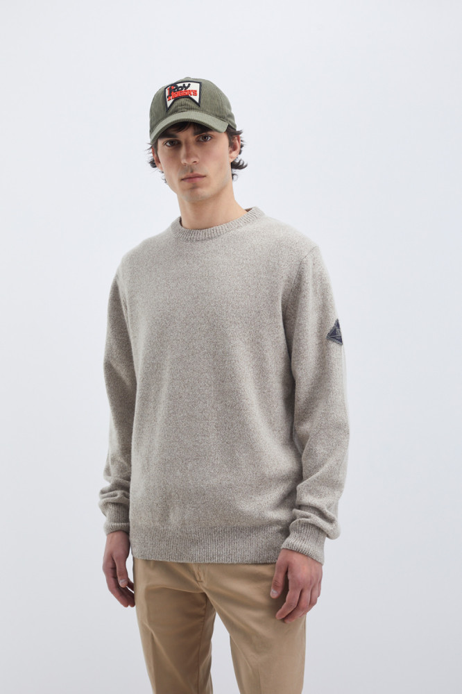 CREW NECK SWEATER IN MULINE CASHMERE AND WOOL