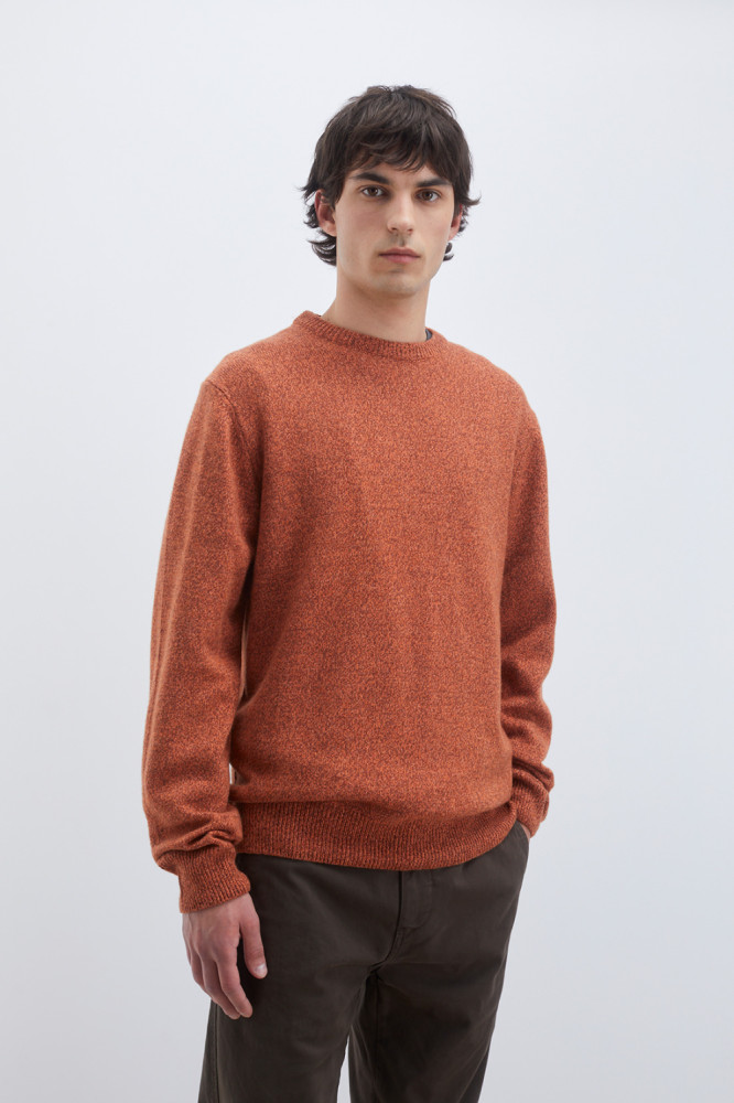 CREW NECK SWEATER IN MULINE CASHMERE AND WOOL