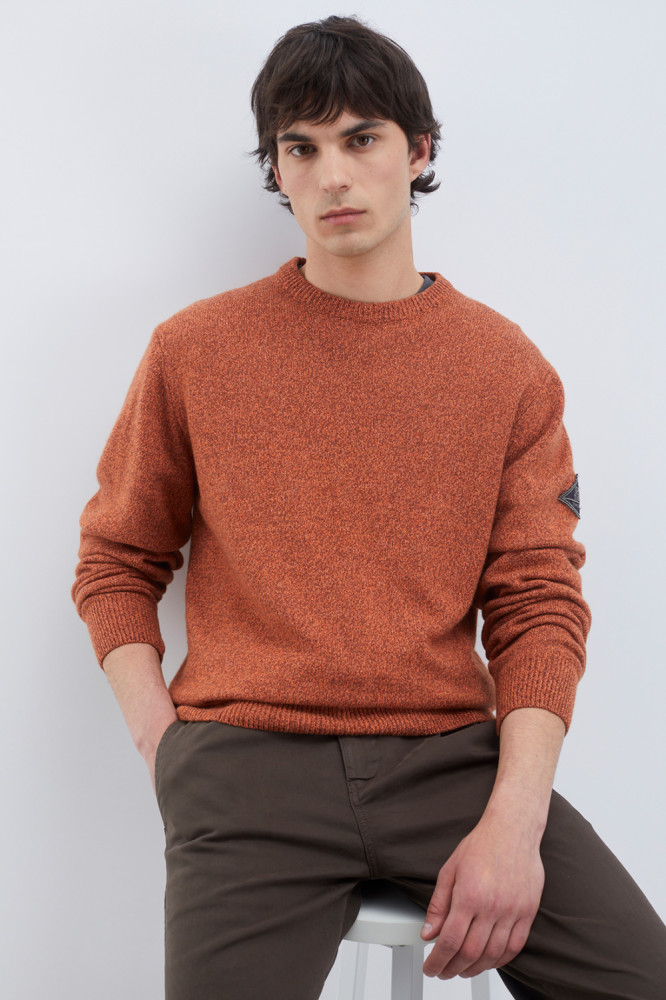 CREW NECK SWEATER IN MULINE CASHMERE AND WOOL