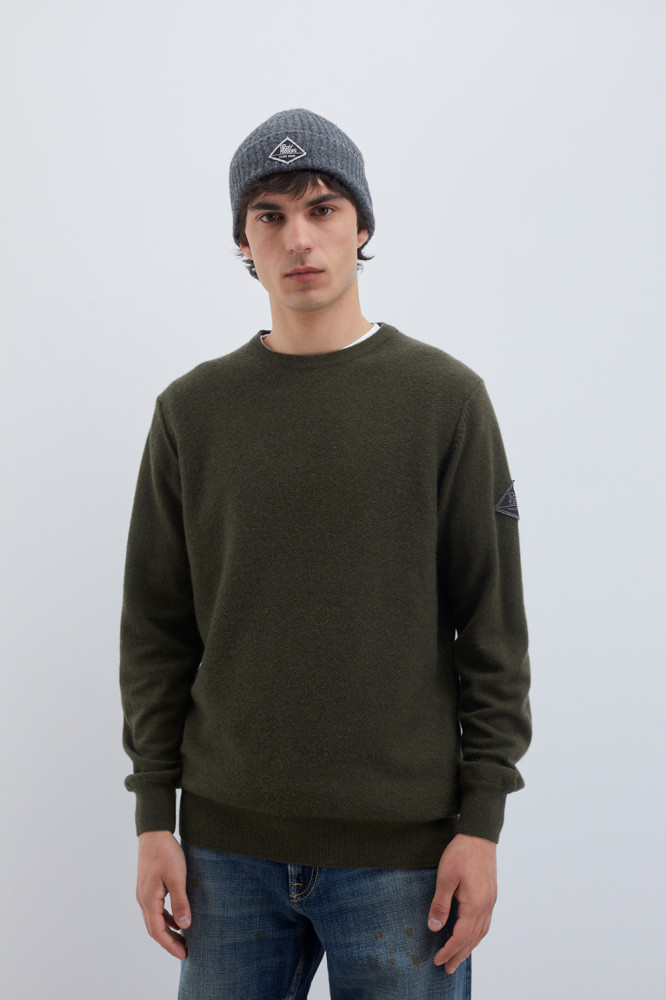 CREW NECK SWEATER IN RUSH STITCH WOOL AND CASHMERE